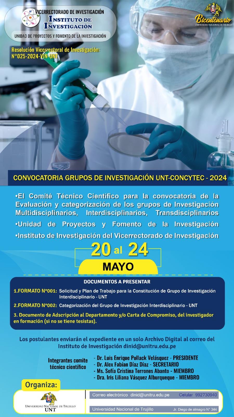 Proceso de convocatoria para la constitución de grupos de investigación – UNT-CONCYTEC – 2024